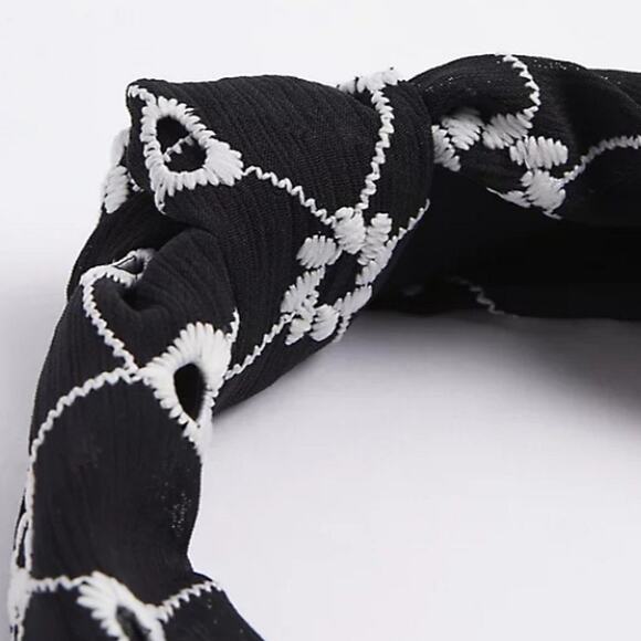 TORRID EMBROIDERED TOP KNOT HEADBAND - BLACK & WHITE - Picture 3 of 9
